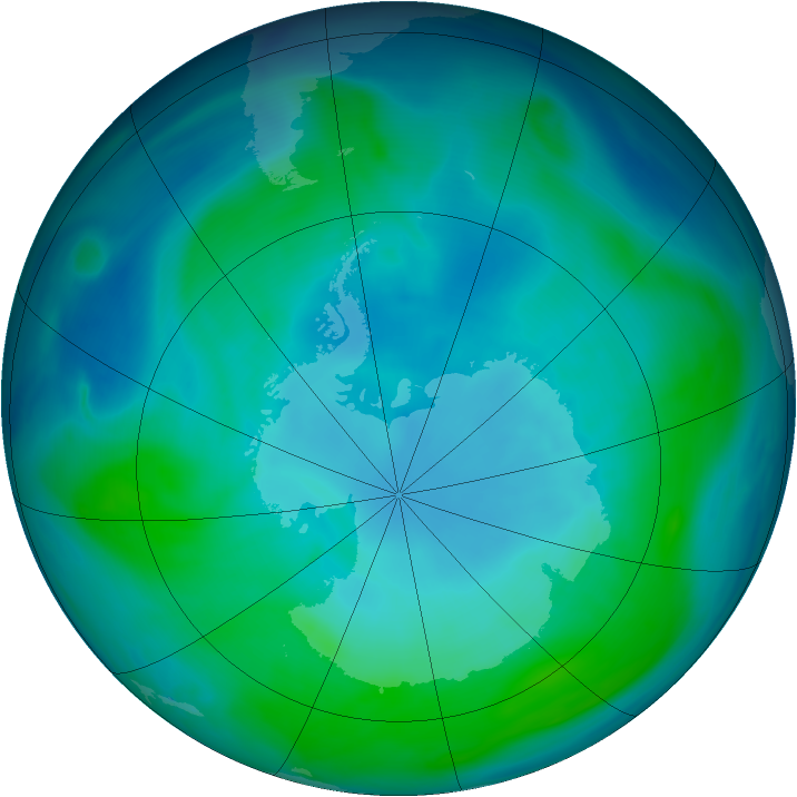 Antarctic ozone map for 22 January 2005